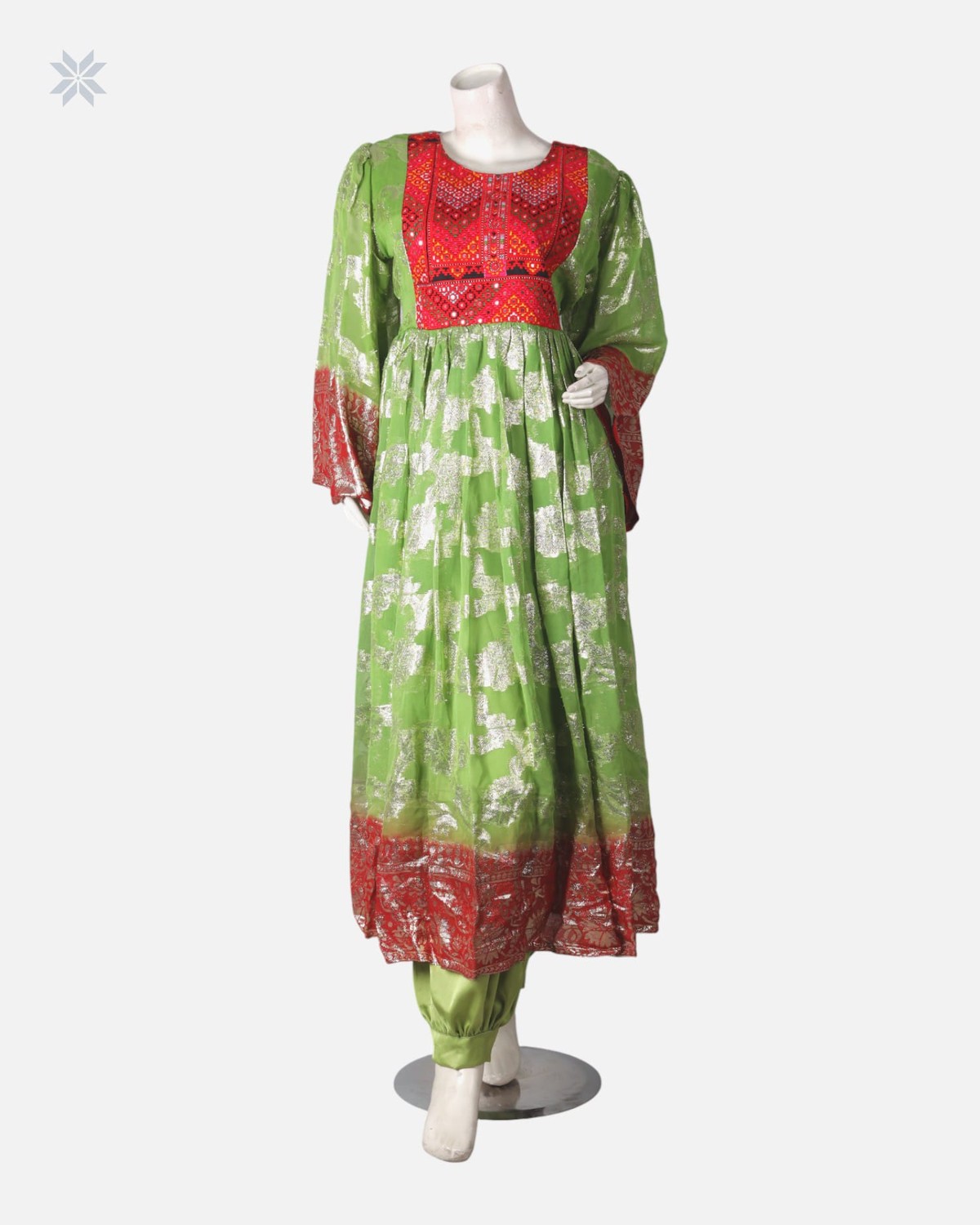 Traditional Green & Red Floral Dress 5