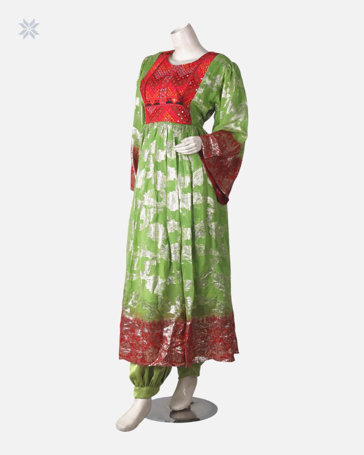 Traditional Green & Red Floral Dress 2