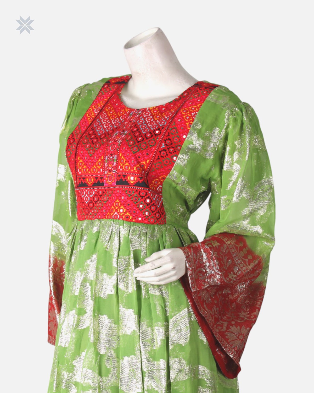 Traditional Green & Red Floral Dress 4
