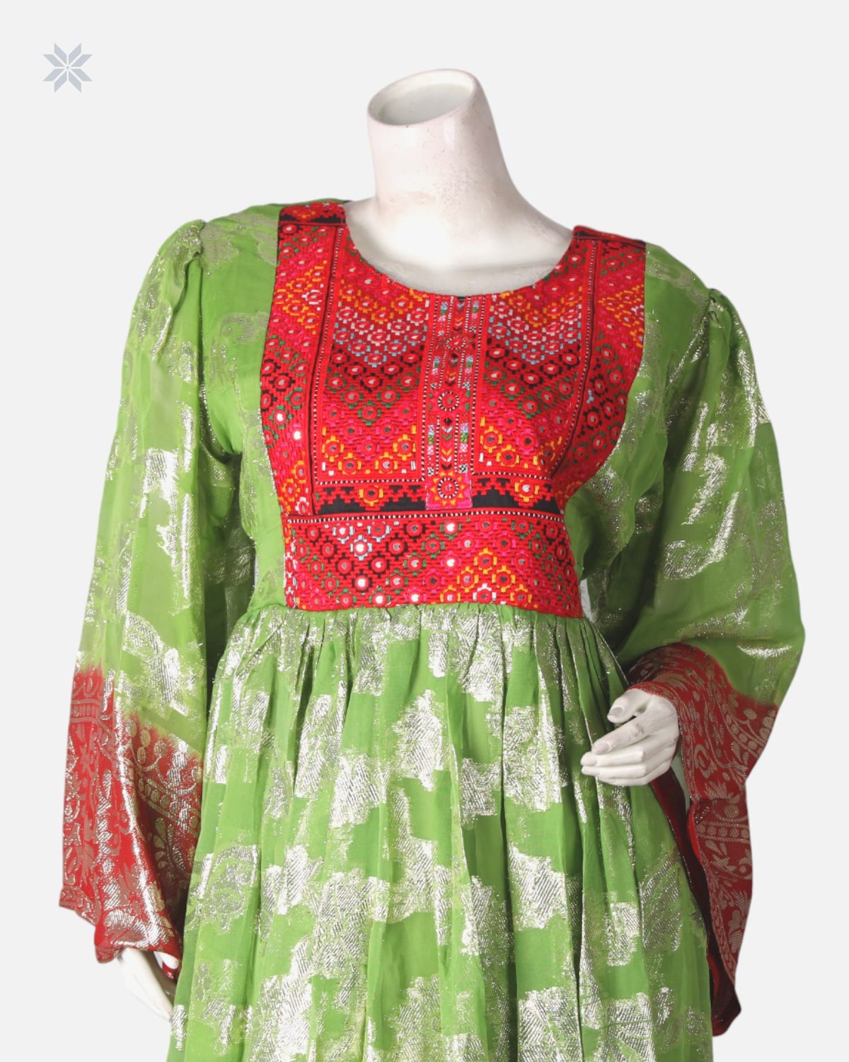 Traditional Green & Red Floral Dress 1