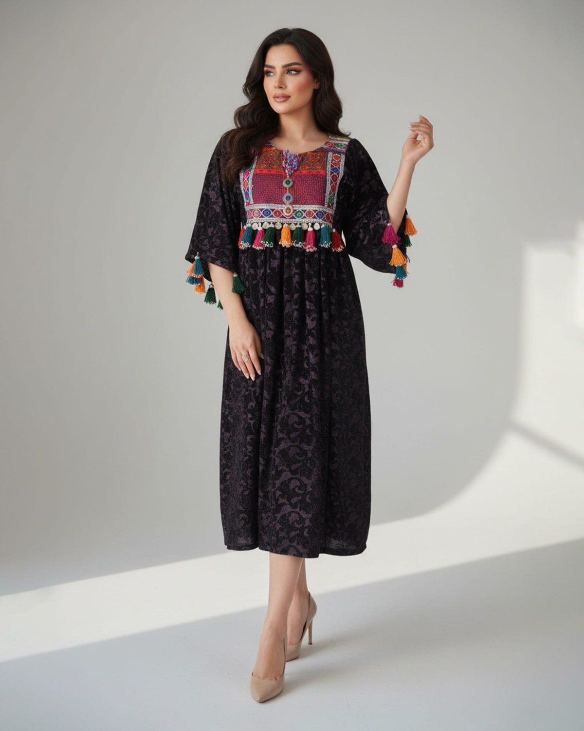 Velvet Party Dress with Tassel Detailing 5