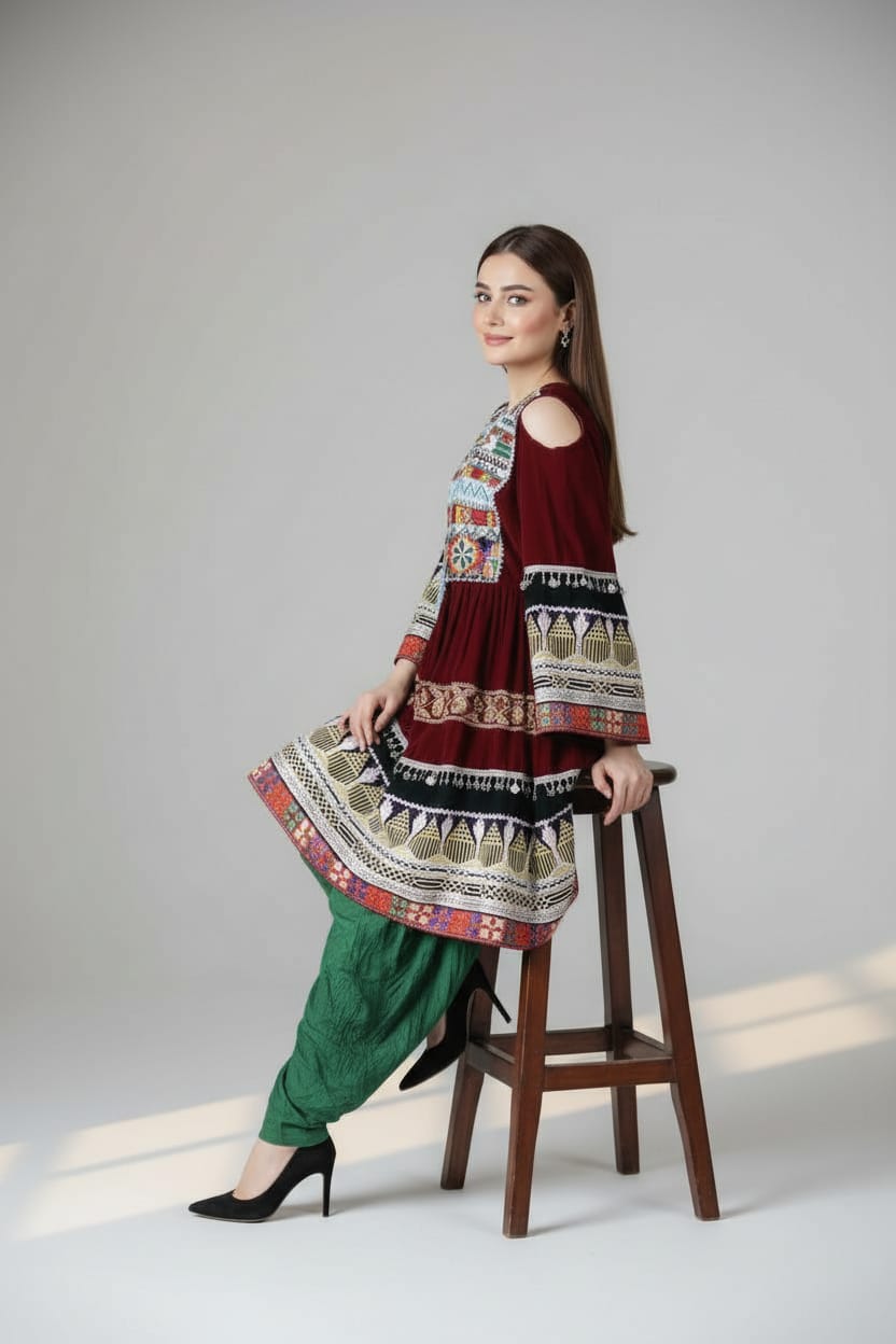 Multi Colored Afghan Velvet Dress 9