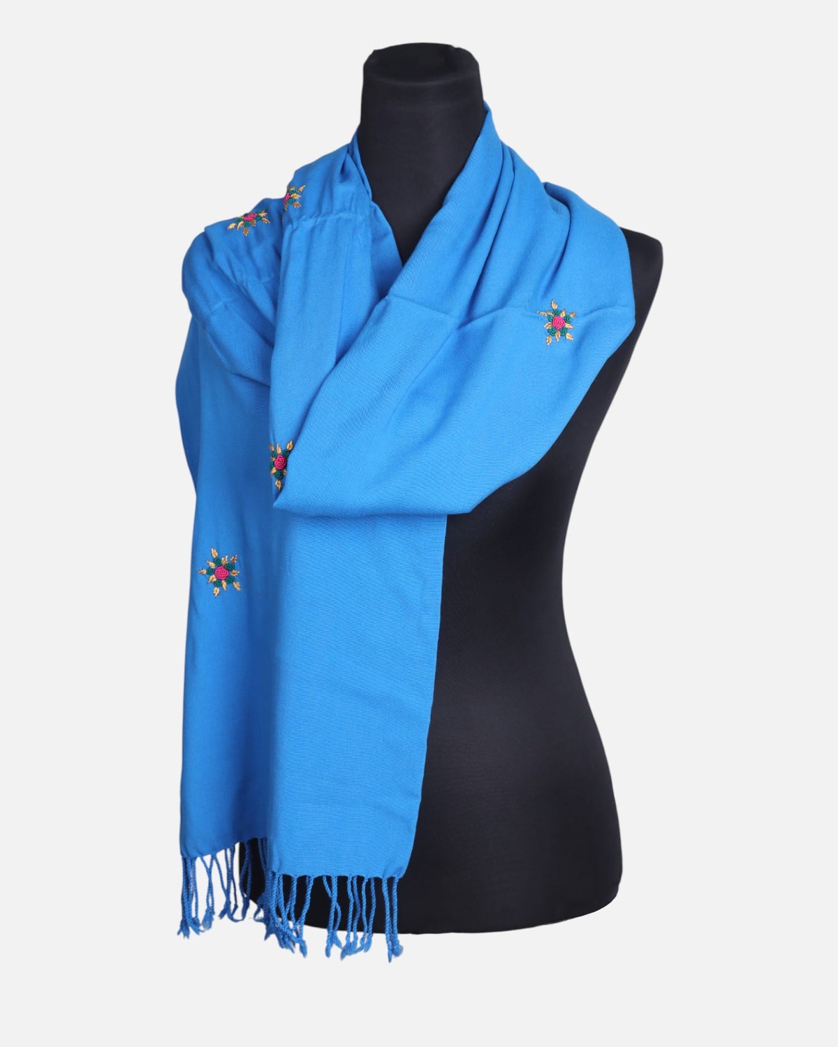 Hand-Embroidered Afghan Scarf – Single Flower Design 2