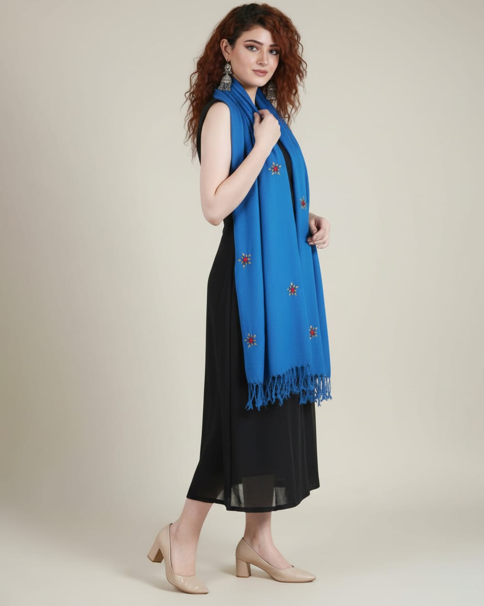 Hand-Embroidered Afghan Scarf – Single Flower Design 7