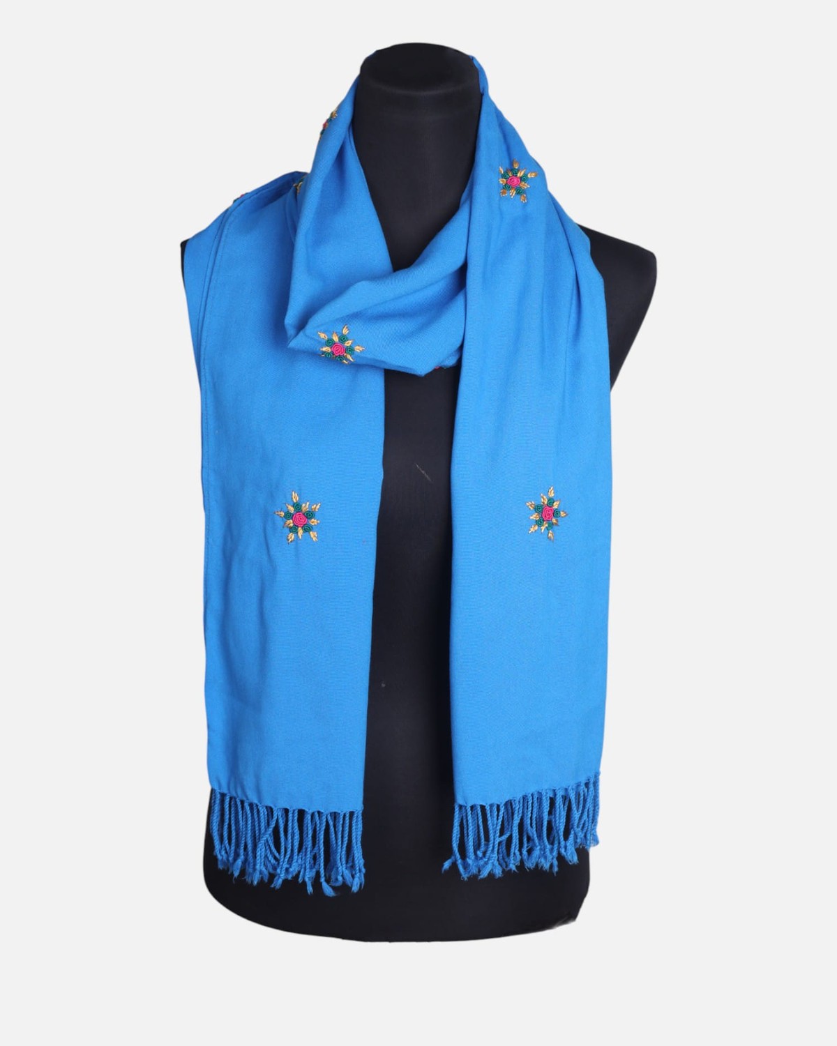 Hand-Embroidered Afghan Scarf – Single Flower Design 6