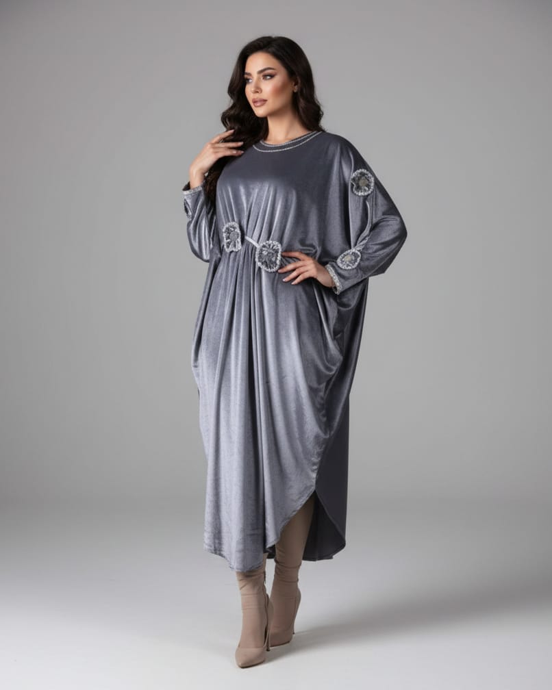 Silver Velvet Hijab Dress 7