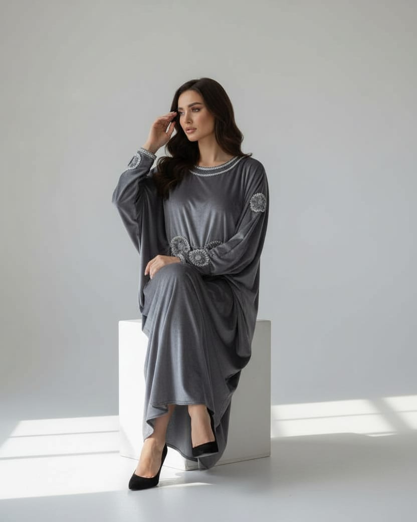 Silver Velvet Hijab Dress 5
