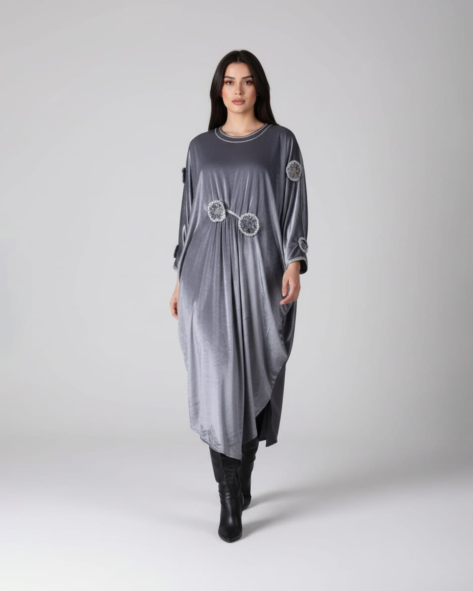 Silver Velvet Hijab Dress 8
