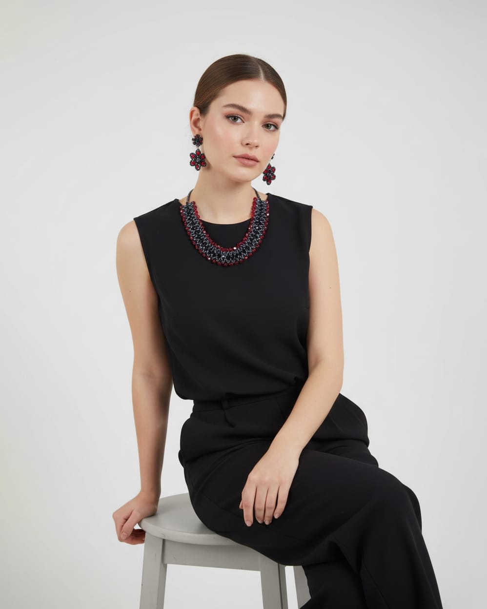 Red & Black Beaded Jewelry Set 4