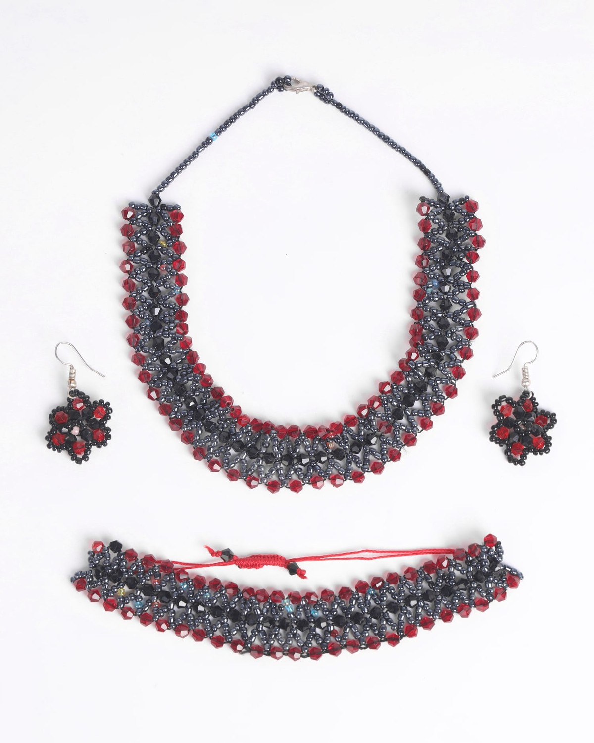 Red & Black Beaded Jewelry Set 2