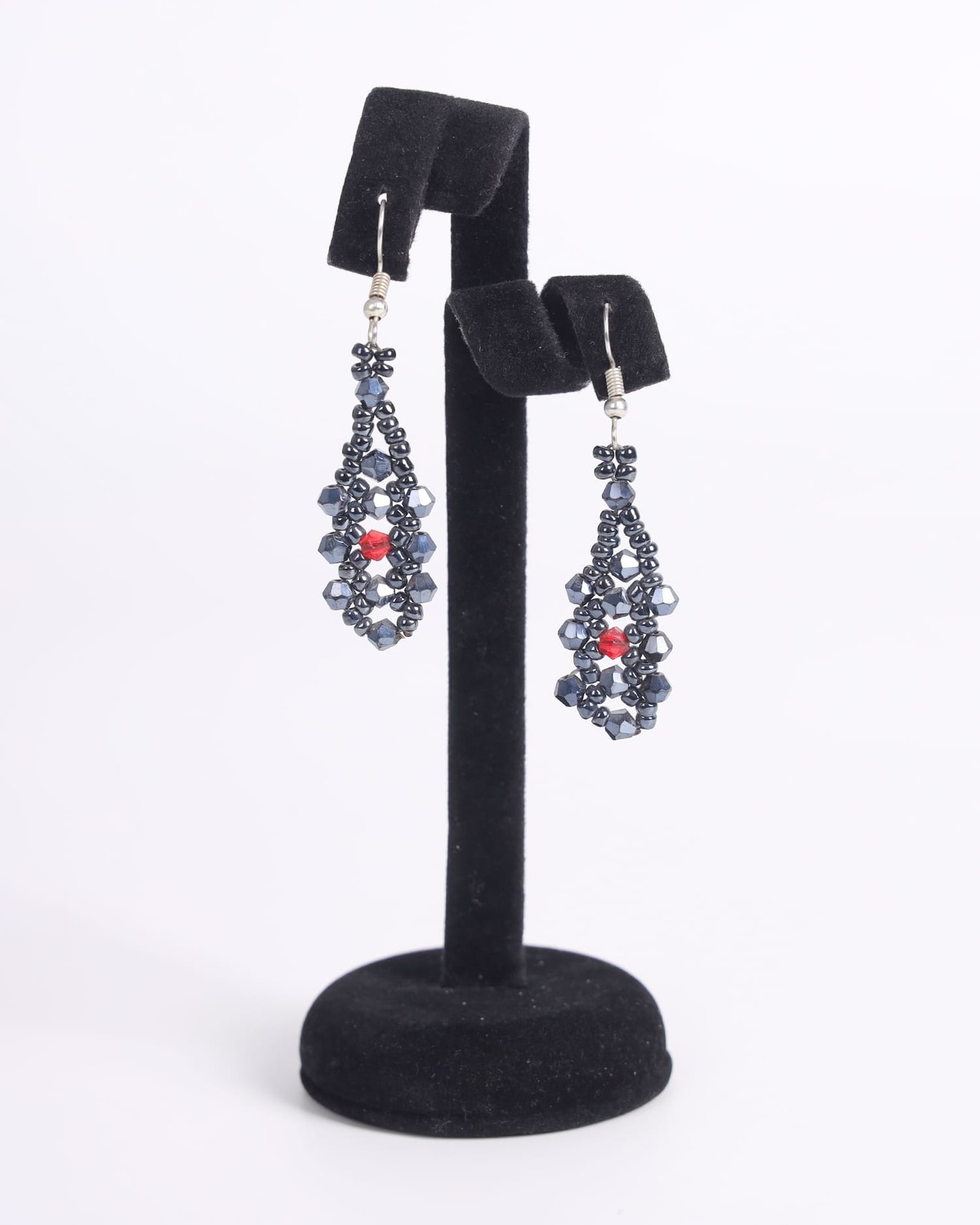Red & Black Beaded Necklace and Earrings Set 4