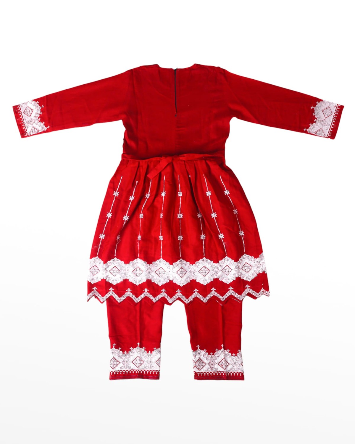 Traditional Afghan Children's Outfit – Red Embroidered Dress and Trousers 2