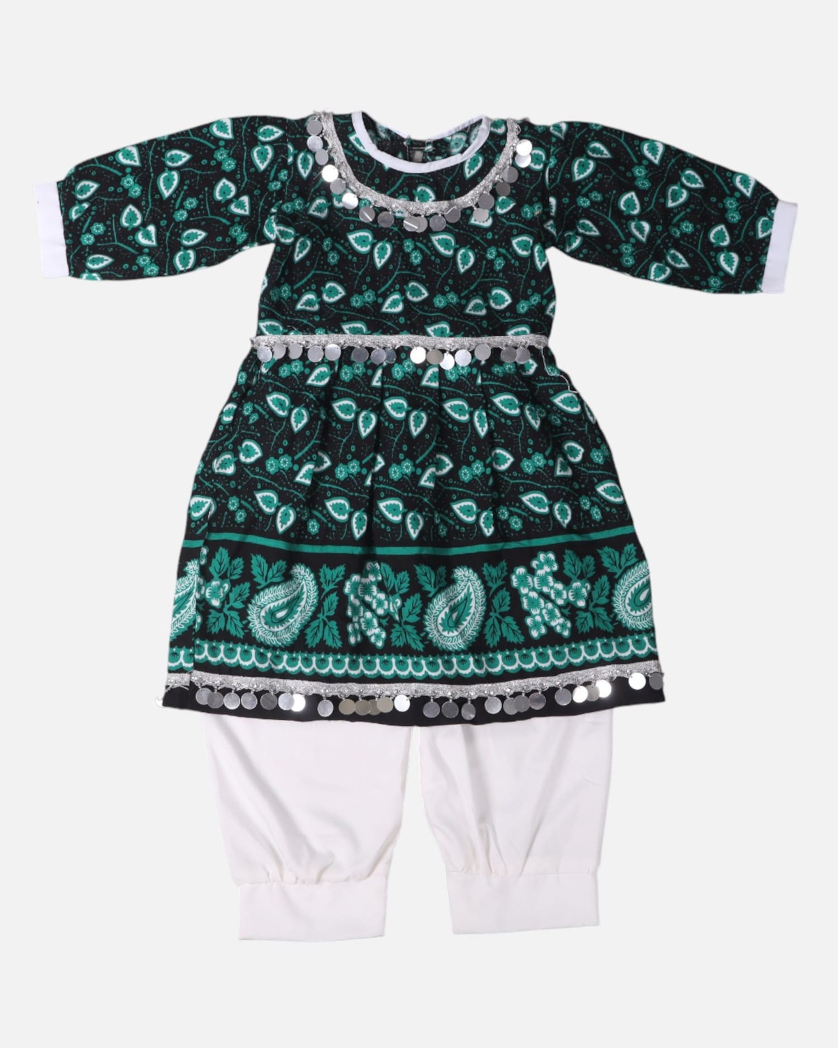 Dark Green & White Cotton Bandana Print Dress 2