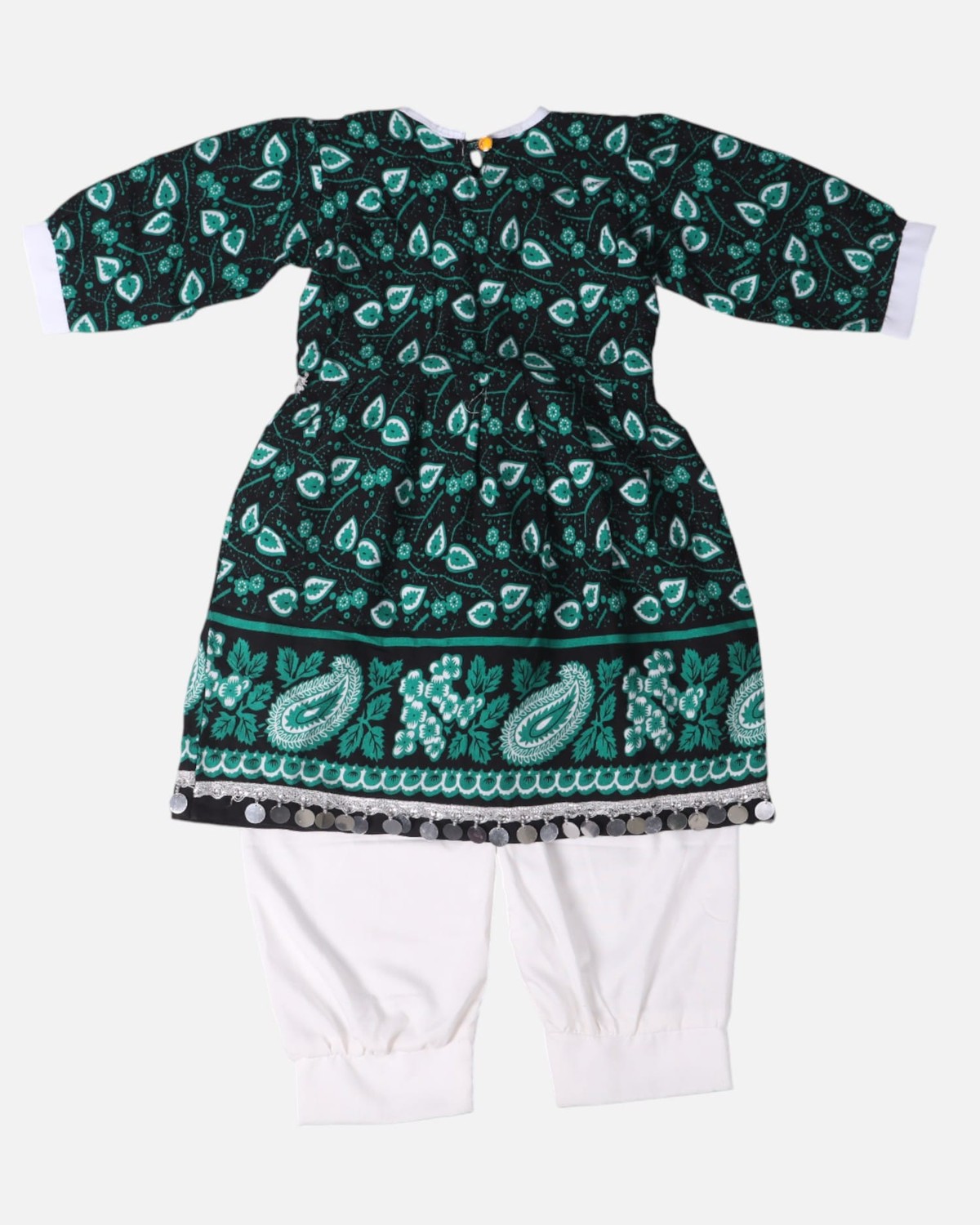 Dark Green & White Cotton Bandana Print Dress 6