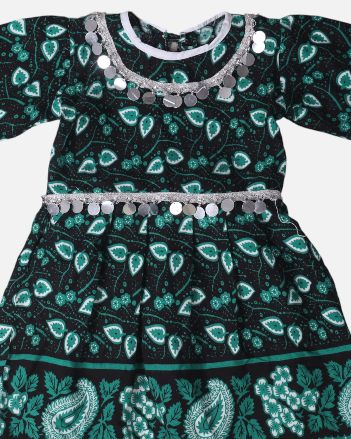 Dark Green & White Cotton Bandana Print Dress 3