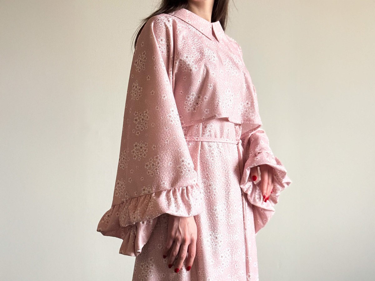 Handcrafted Floral Two Piece Dress Pink 4