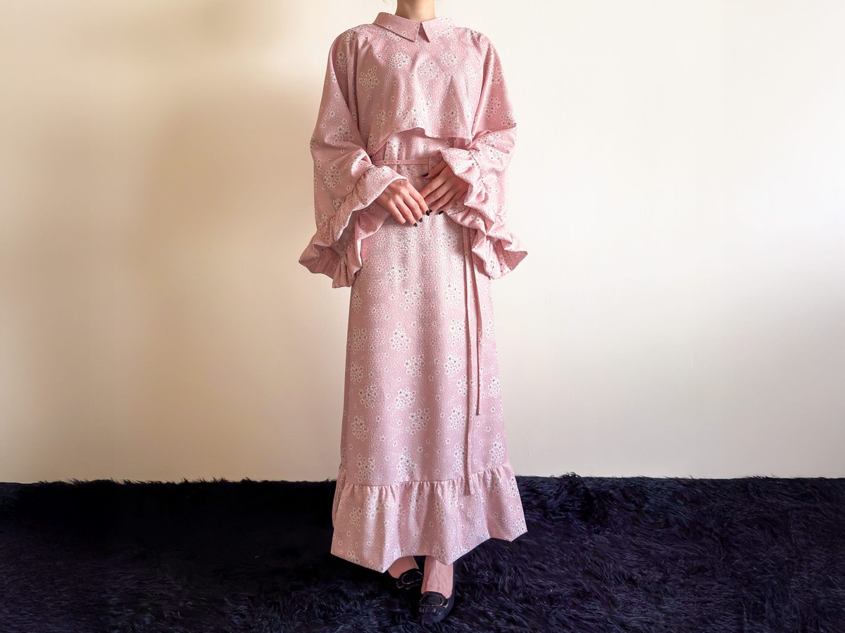 Handcrafted Floral Two Piece Dress Pink 6