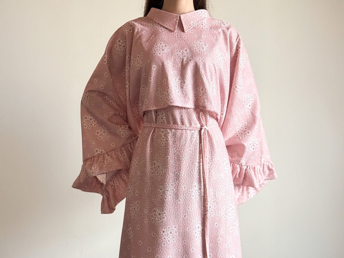 Handcrafted Floral Two Piece Dress Pink 2