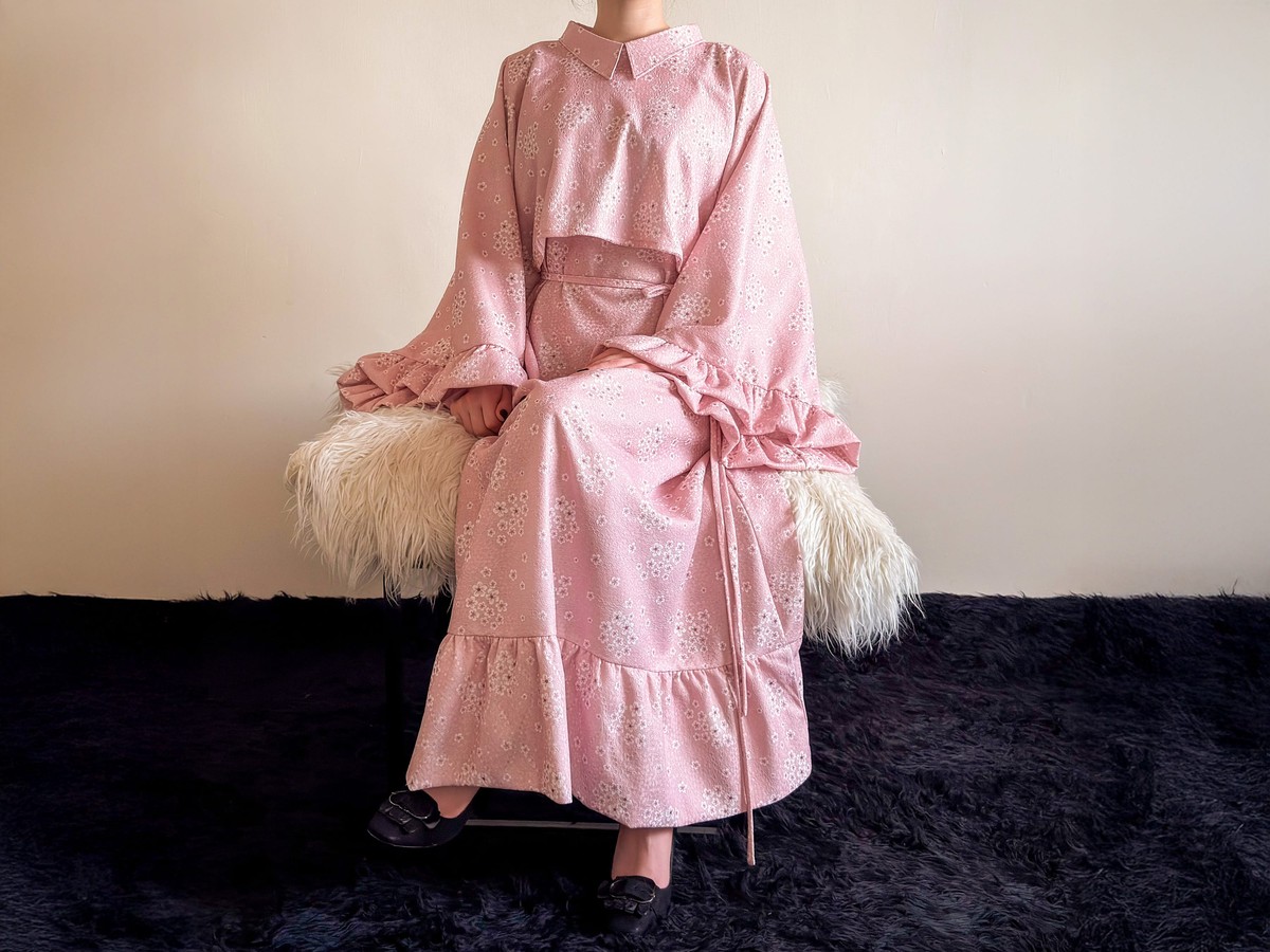 Handcrafted Floral Two Piece Dress Pink 5
