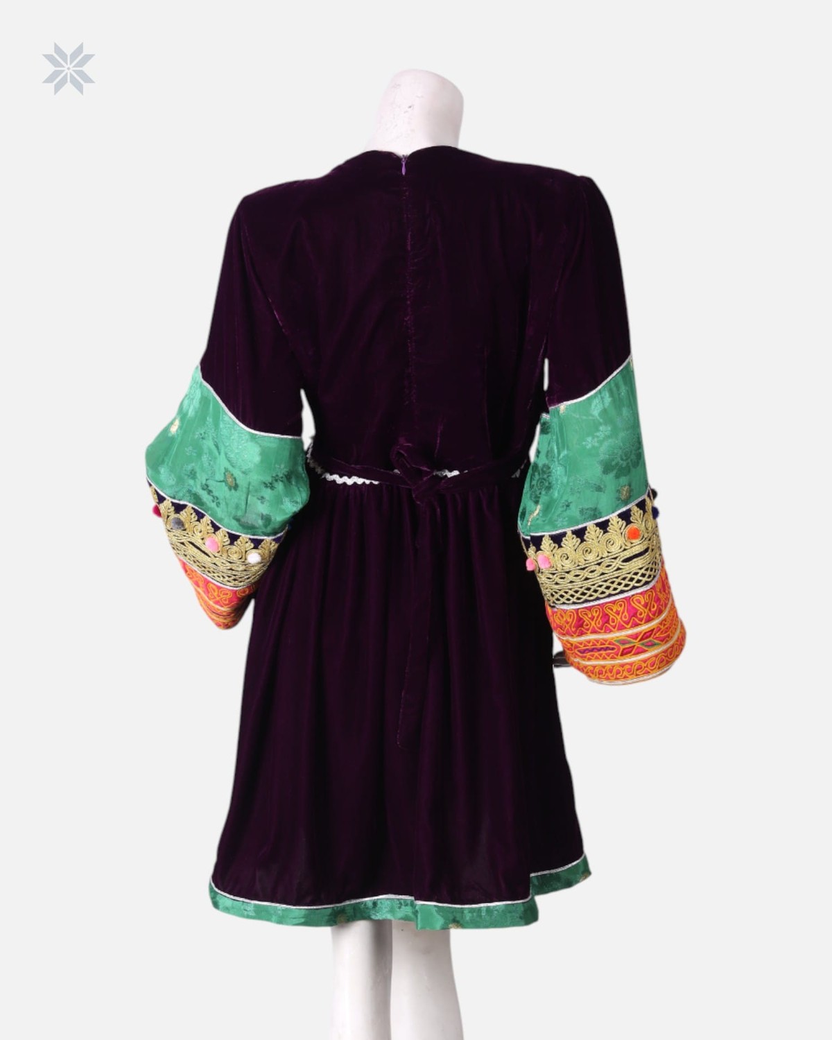 Burgundy and Green Short Dress Handmade 1