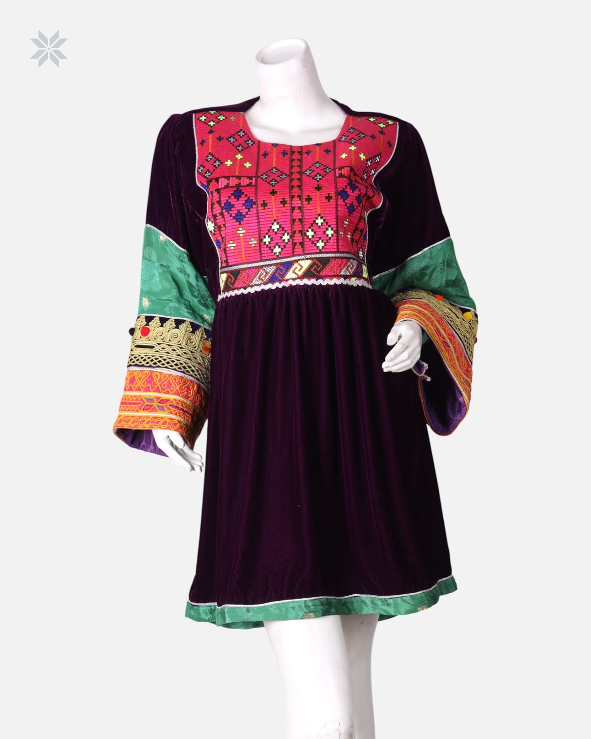 Burgundy and Green Short Dress Handmade 7