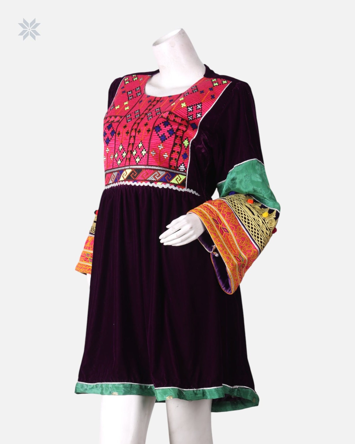 Burgundy and Green Short Dress Handmade 4