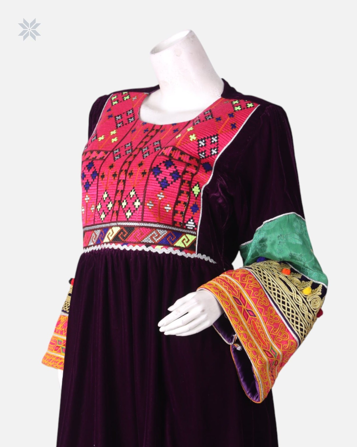 Burgundy and Green Short Dress Handmade 6