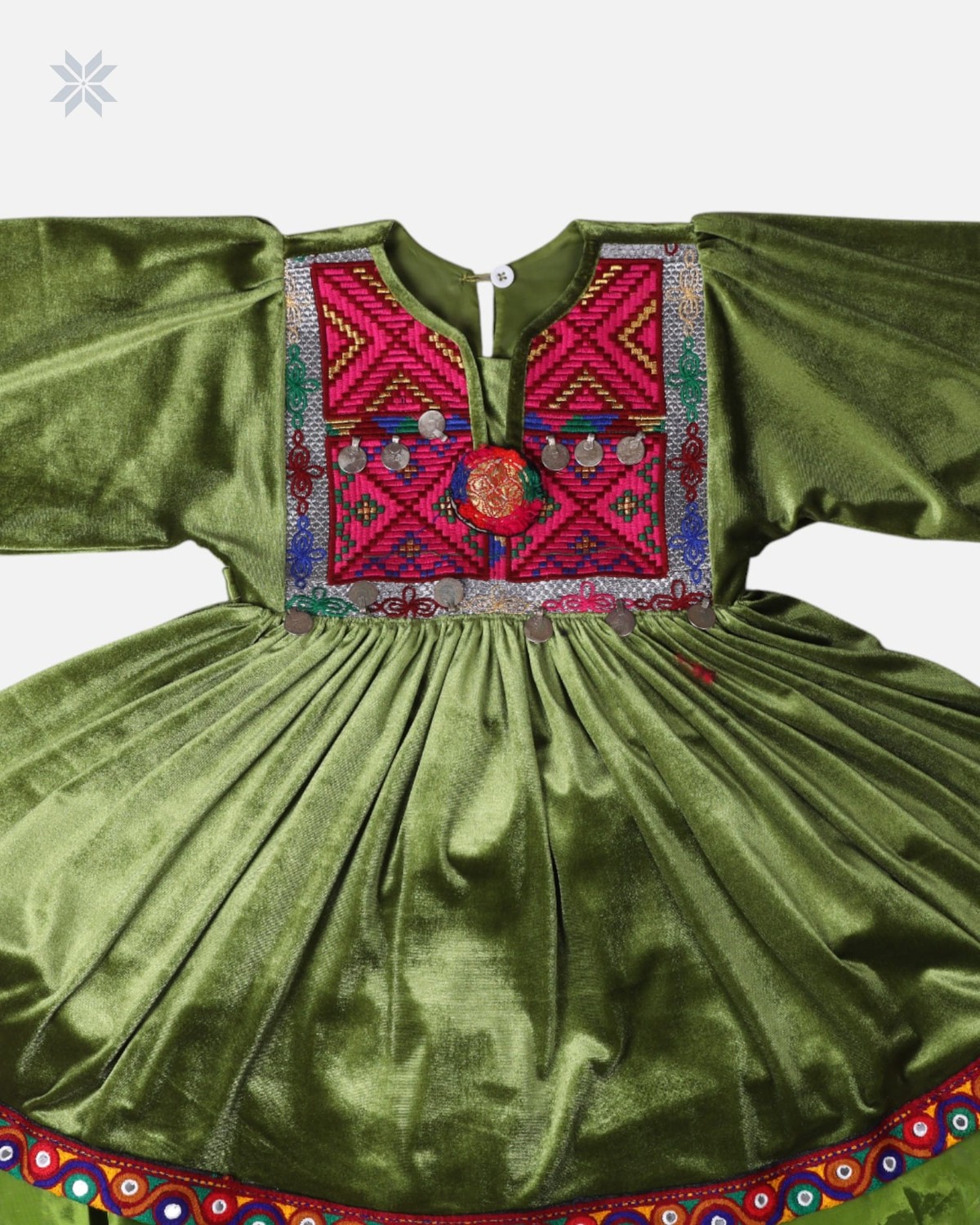 Child Dress with Velvet Sleeves in Green 1