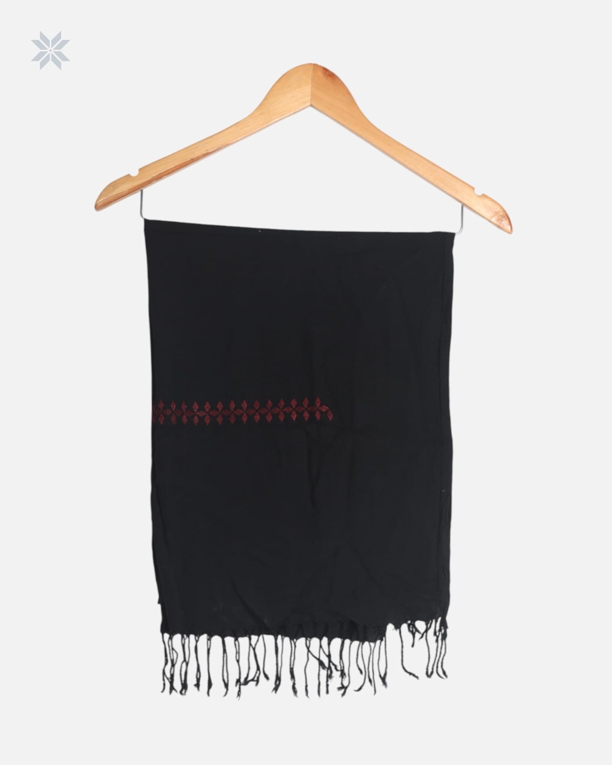 Black Cotton Chador Scarf with Red Embroidered Detail 4