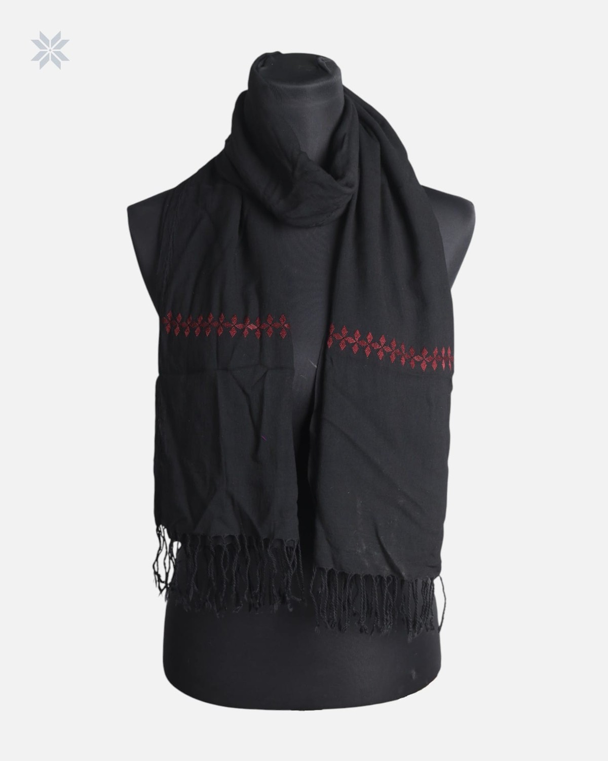Black Cotton Chador Scarf with Red Embroidered Detail 3