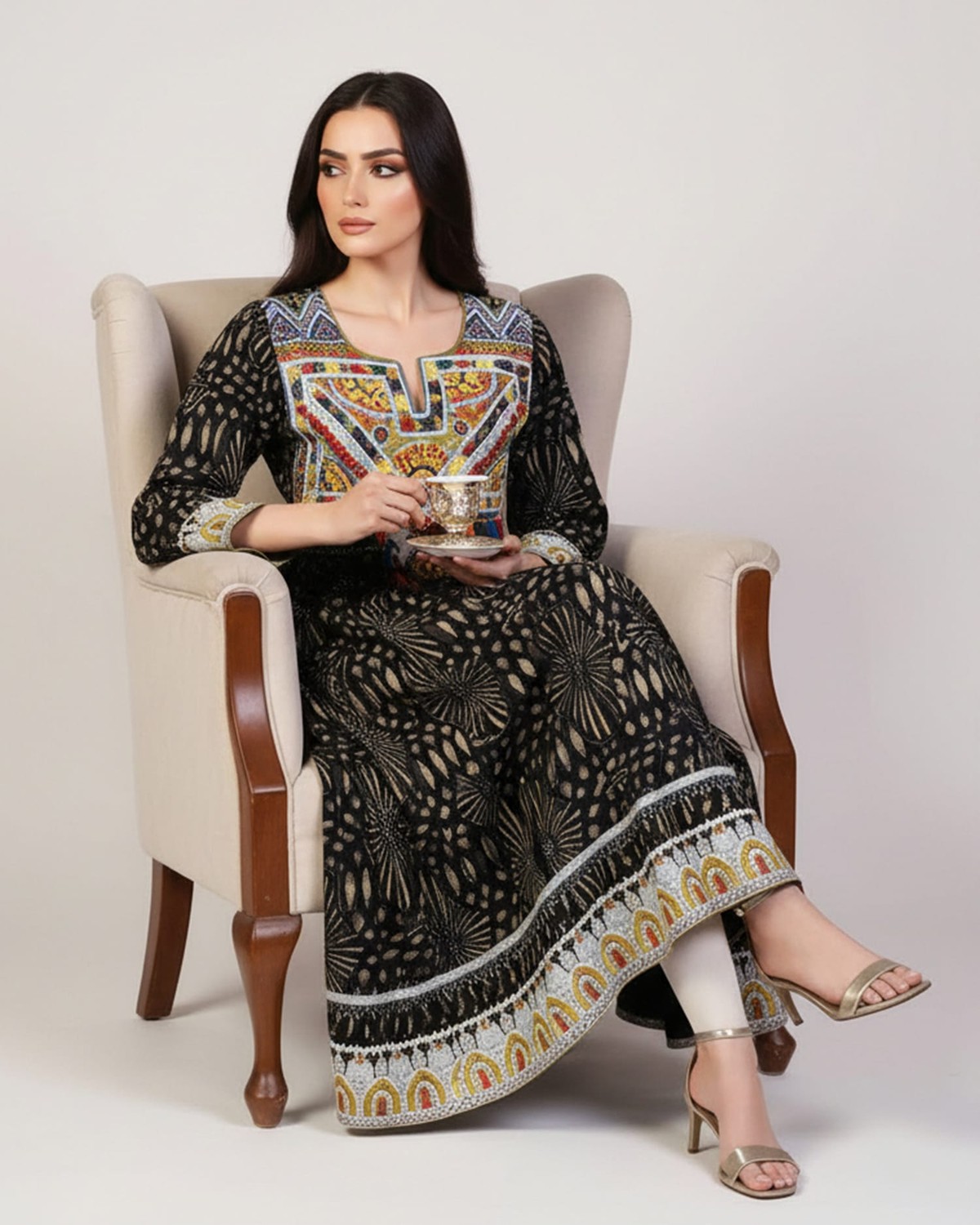 Black Authentic Dress with Traditional Hand Embroidery Charmadozi 4