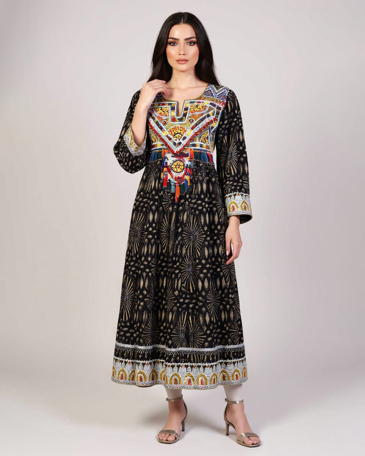 Black Authentic Dress with Traditional Hand Embroidery Charmadozi 5