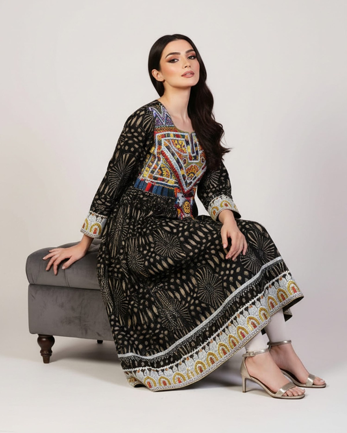 Black Authentic Dress with Traditional Hand Embroidery Charmadozi 6
