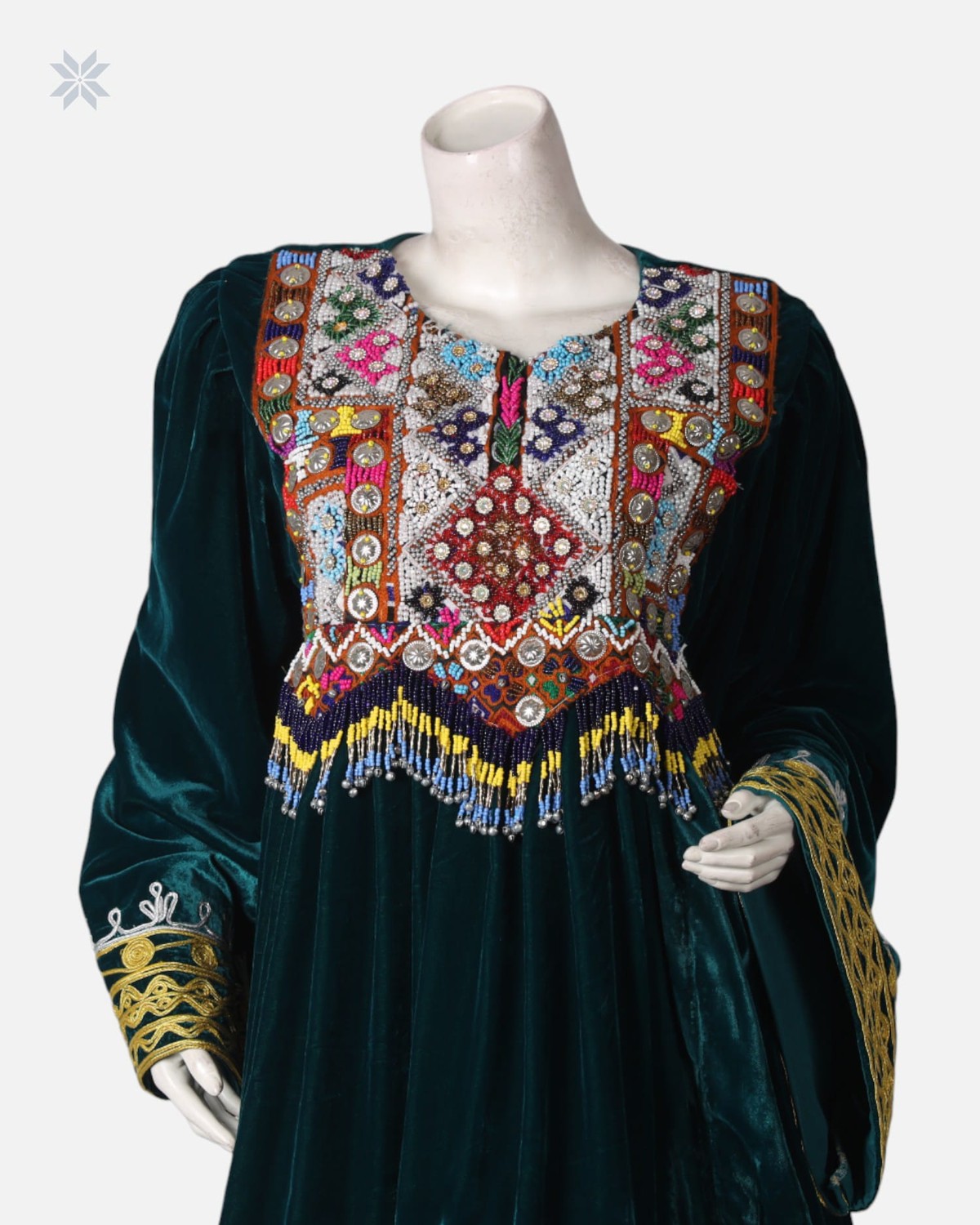 Green Velvet Dress with Pants and Red Shawl 2