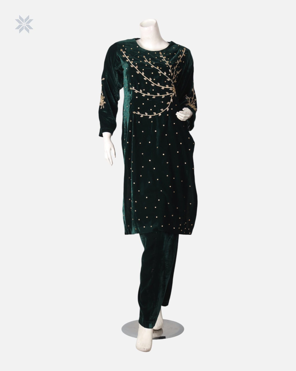 Traditional Afghan Panjabi Dress with Silk Velvet and Handcrafted Embroidery 5