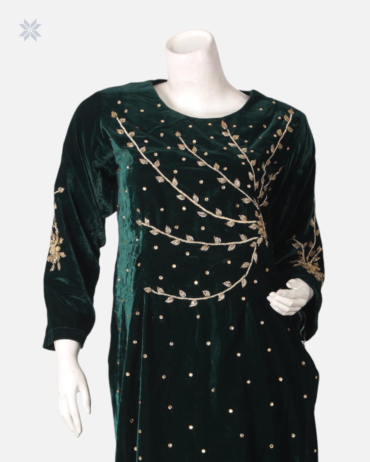 Traditional Afghan Panjabi Dress with Silk Velvet and Handcrafted Embroidery 7