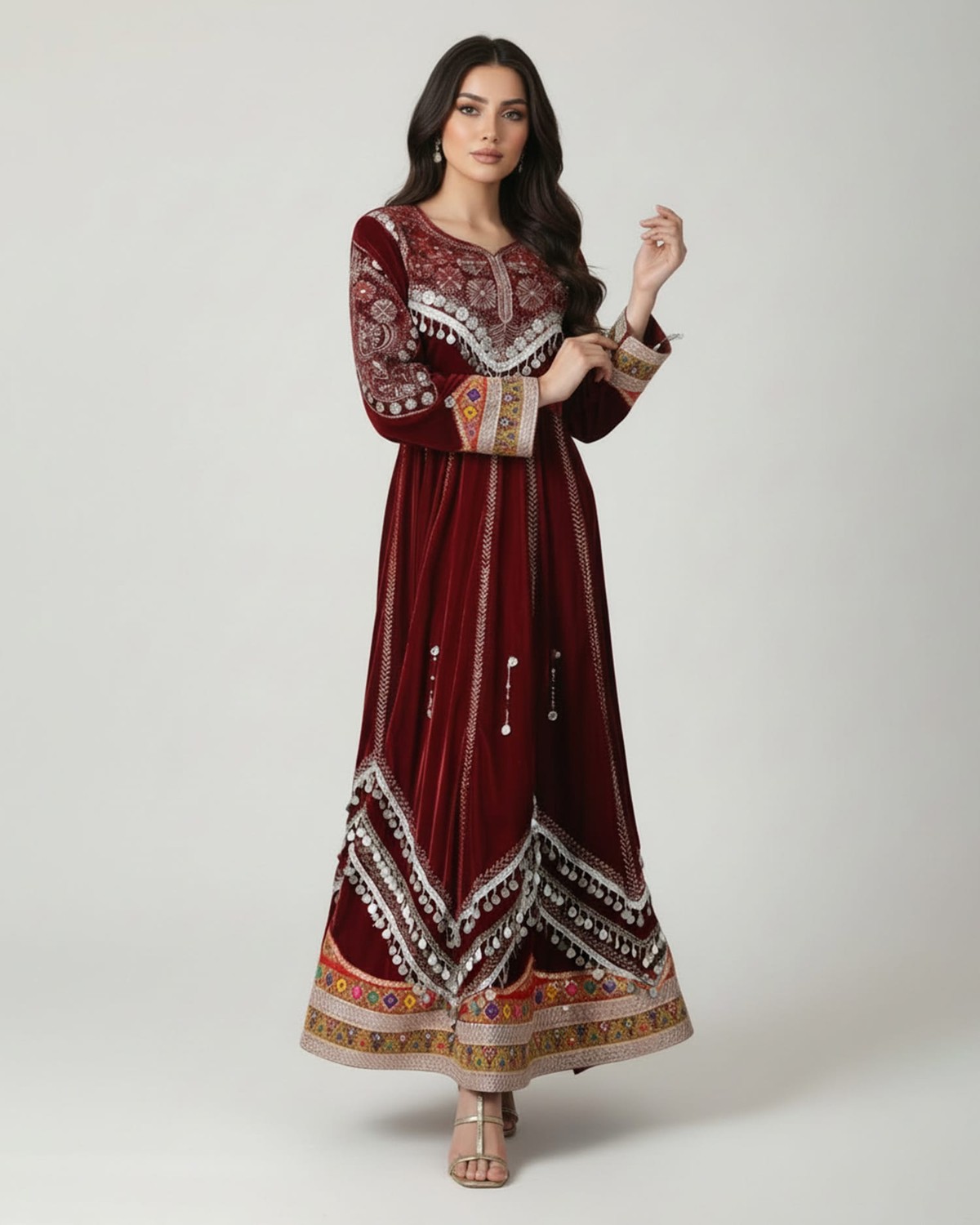 Afghan Traditional Velvet Dress with Elegant Modern Charmadozi 2