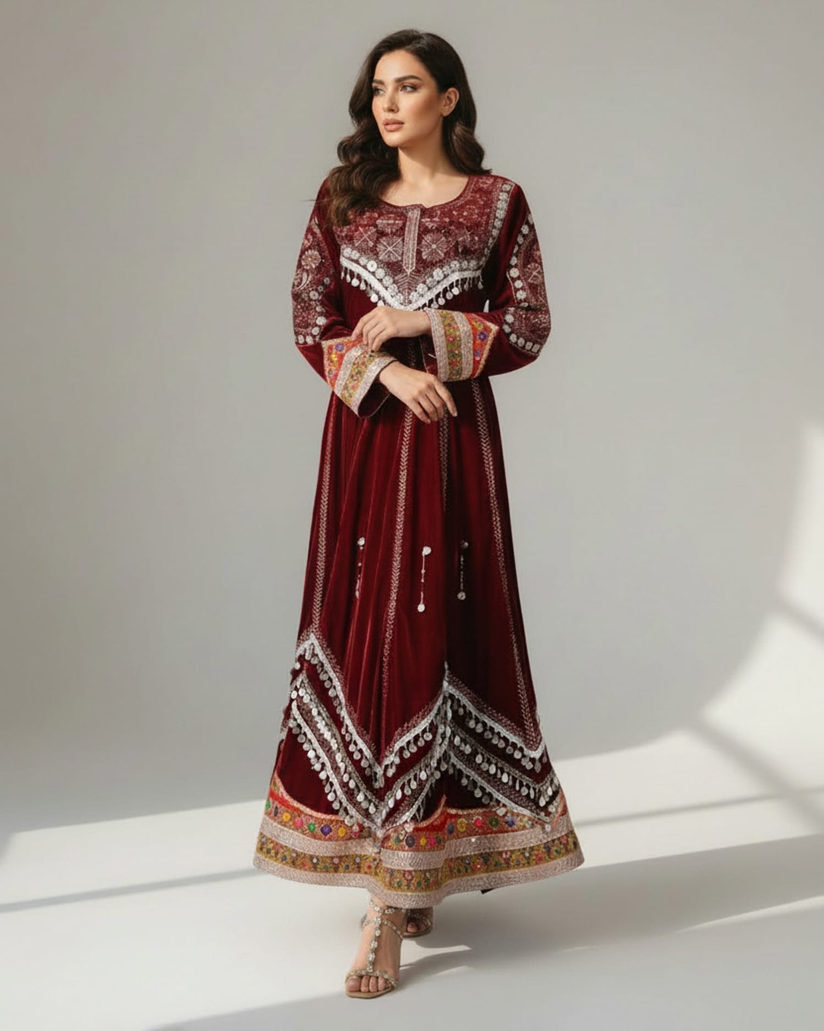 Afghan Traditional Velvet Dress with Elegant Modern Charmadozi 1
