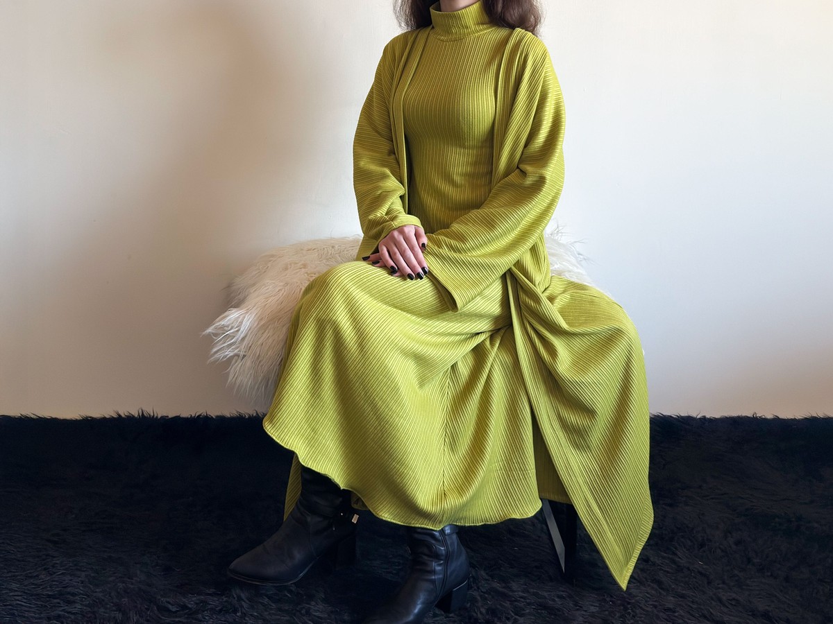 The Olive Harmony Set Slim Maxi Dress & Coordinated Long Coat 7