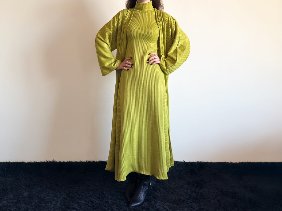 The Olive Harmony Set Slim Maxi Dress & Coordinated Long Coat 1