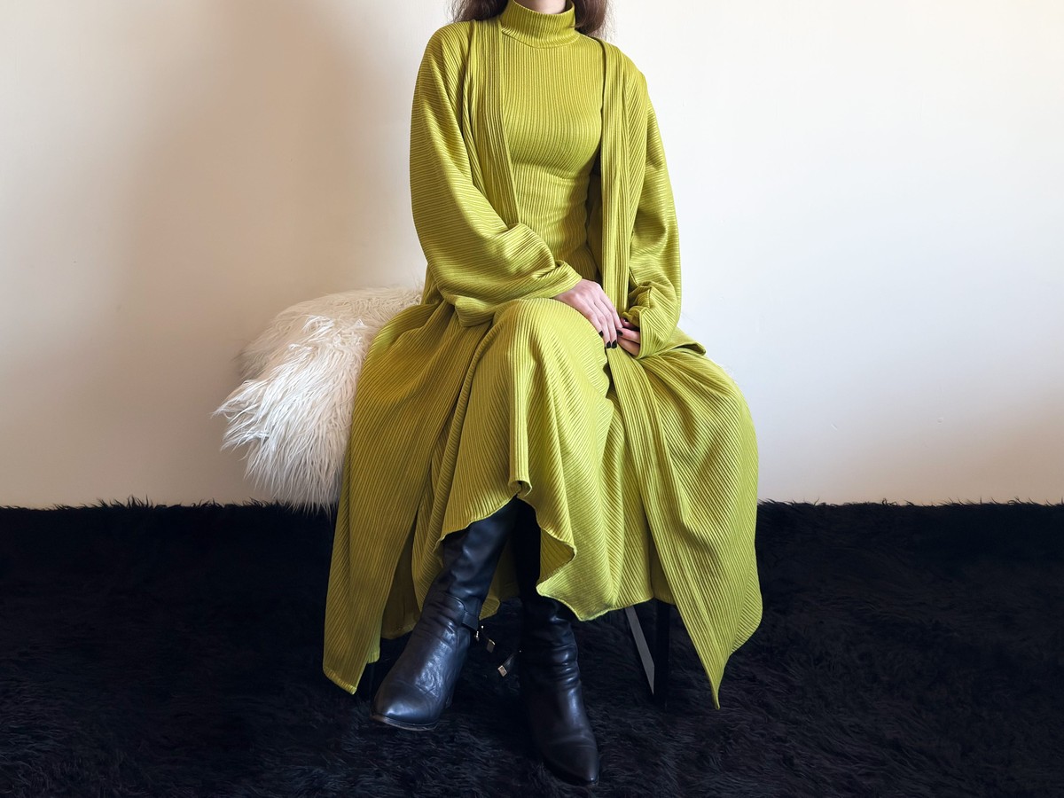 The Olive Harmony Set Slim Maxi Dress & Coordinated Long Coat 6