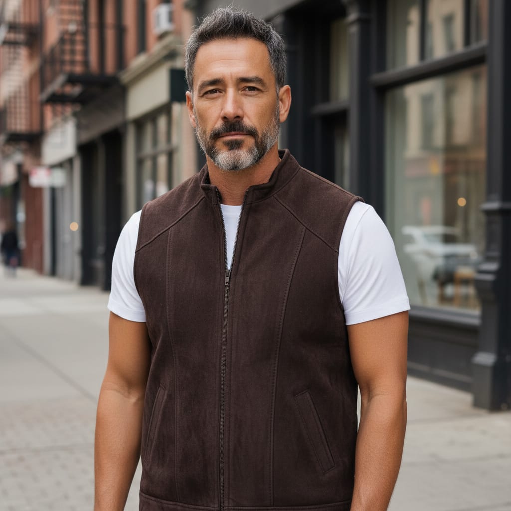 Handmade Men’s Sheepskin Waistcoat Brown 5
