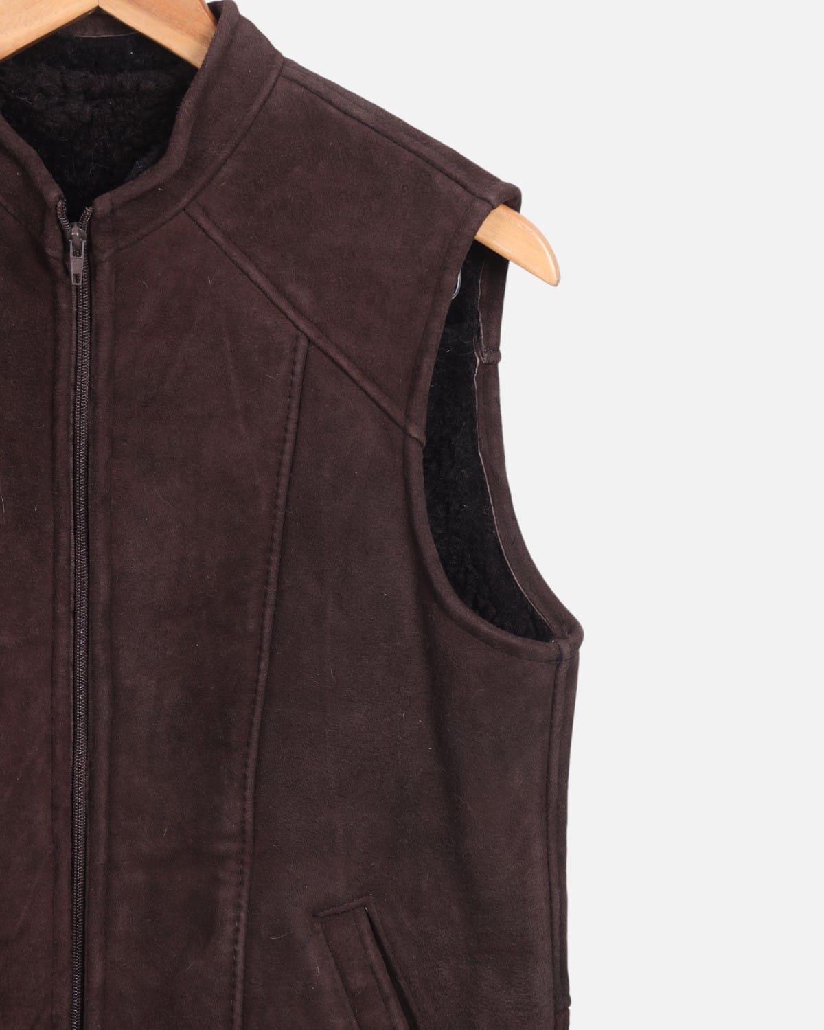 Handmade Men’s Sheepskin Waistcoat Brown 7