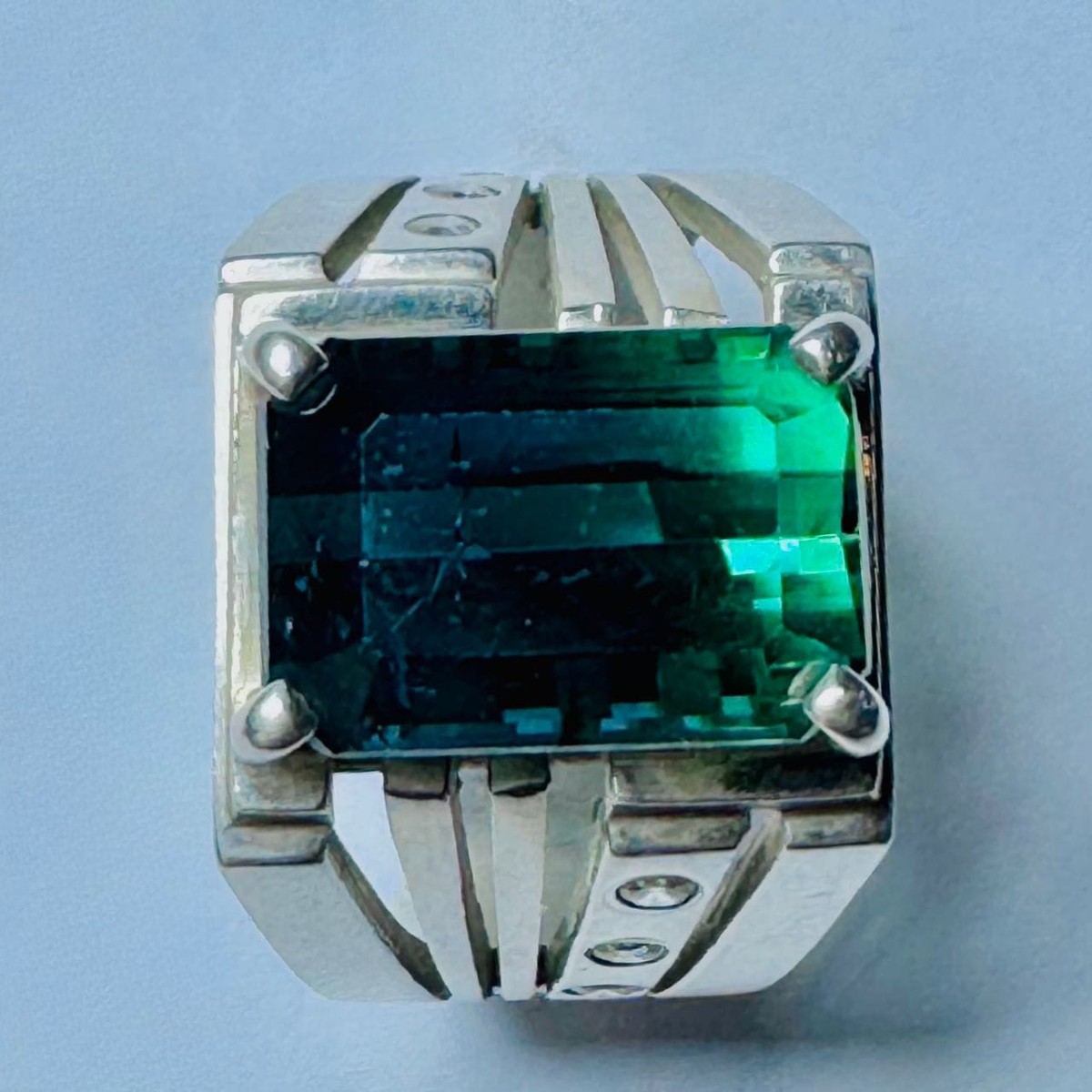 Natural Sky Blue Tourmaline Men's Ring Handmade 2