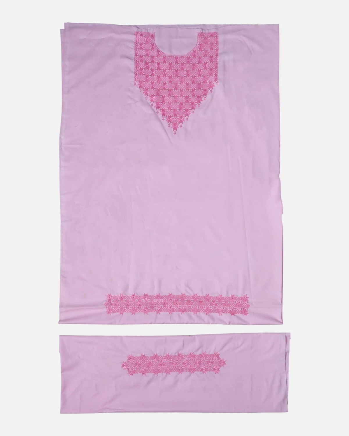 Punjabi Unstitched Women’s Dress Fabric – Light Pink Gulbaf with Hand Khamek Embroidery 1