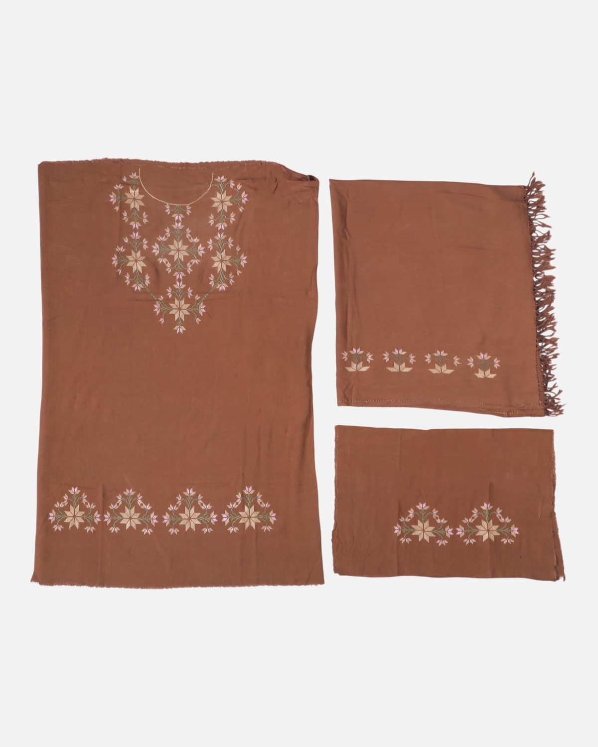 Brown Cotton Punjabi Suit – Unstitched 3-Piece Dress 1