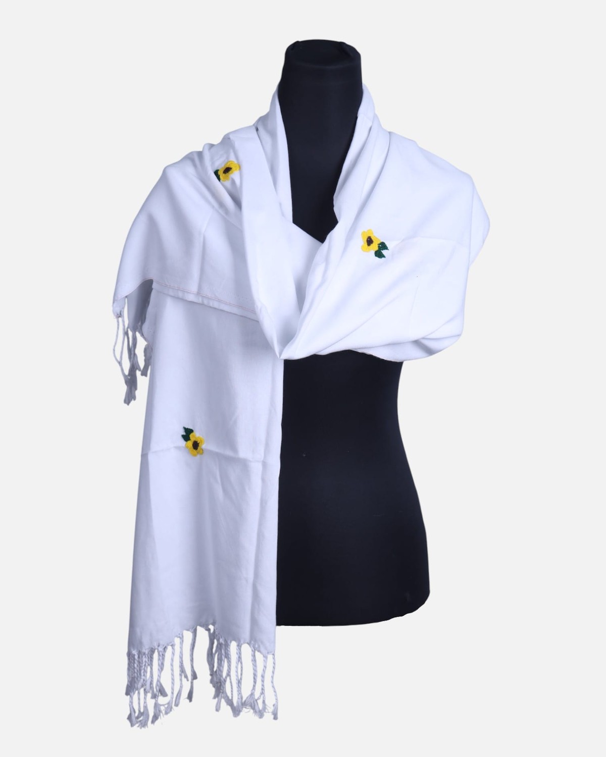 White Women’s Scarf ,Beautiful Ladies White Evening Scarf with Embroidered detail 1