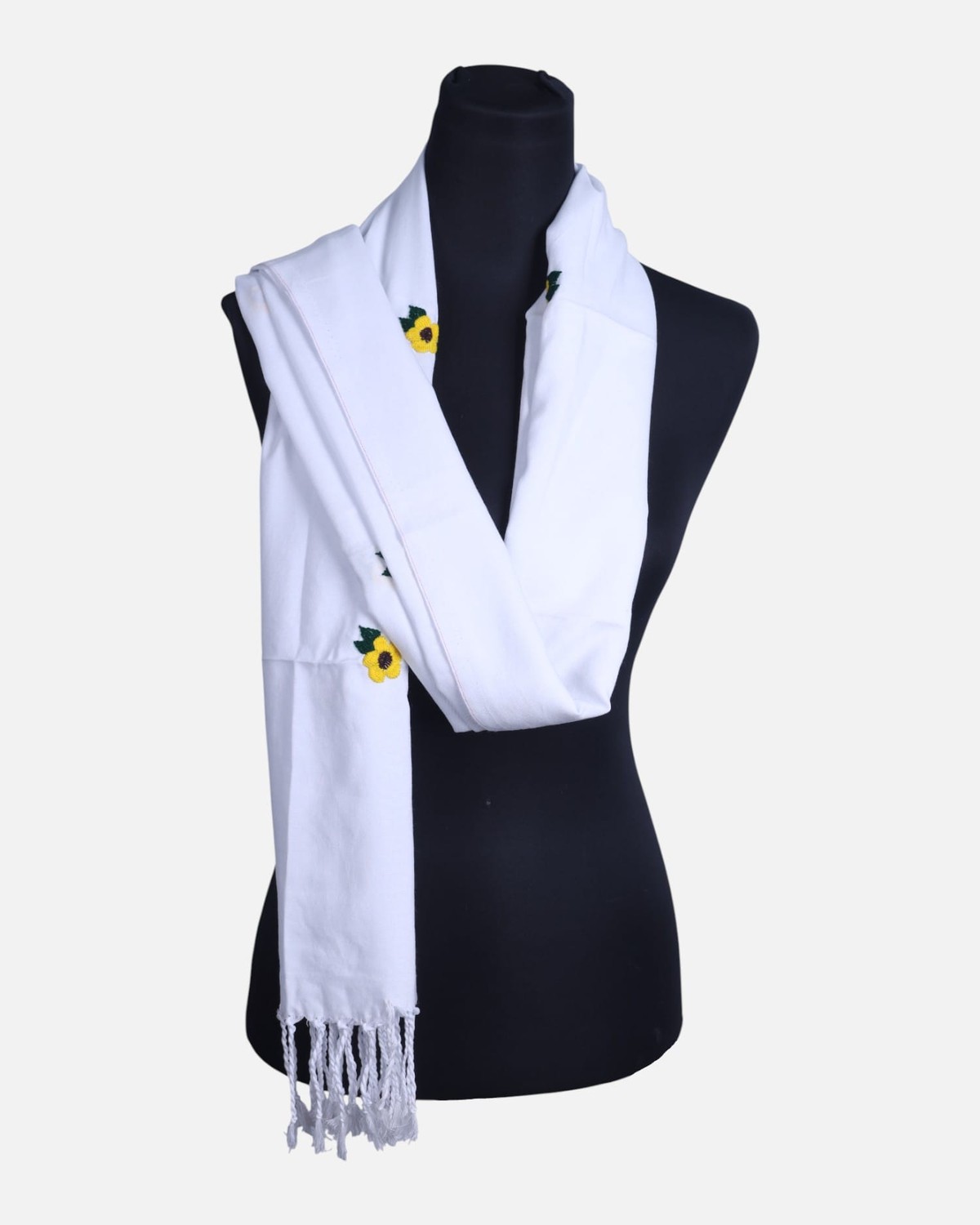 White Women’s Scarf ,Beautiful Ladies White Evening Scarf with Embroidered detail 3