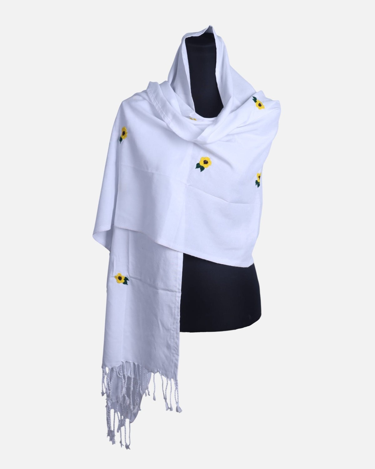 White Women’s Scarf ,Beautiful Ladies White Evening Scarf with Embroidered detail 4
