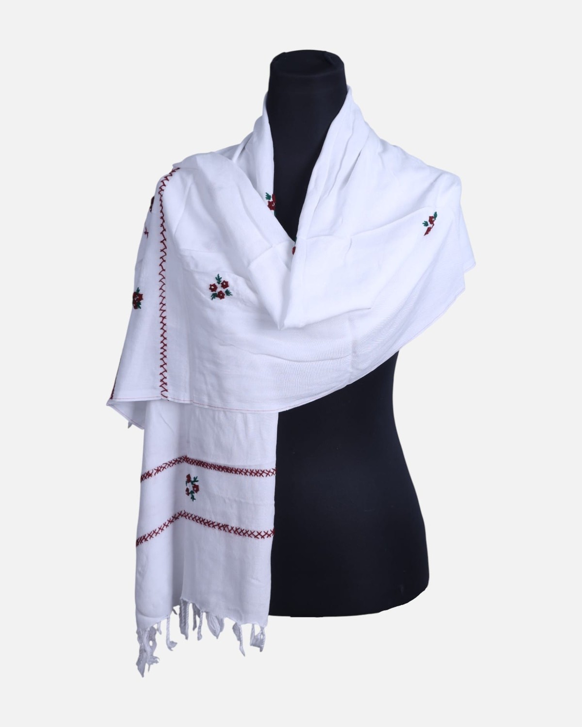 White Cotton Embroidered Women’s Scarf 2